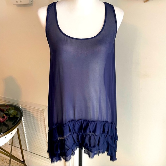 Anthropologie Tops - Anthropologie Odille Navy Blue Sheer Swing Top! Great condition! 4
